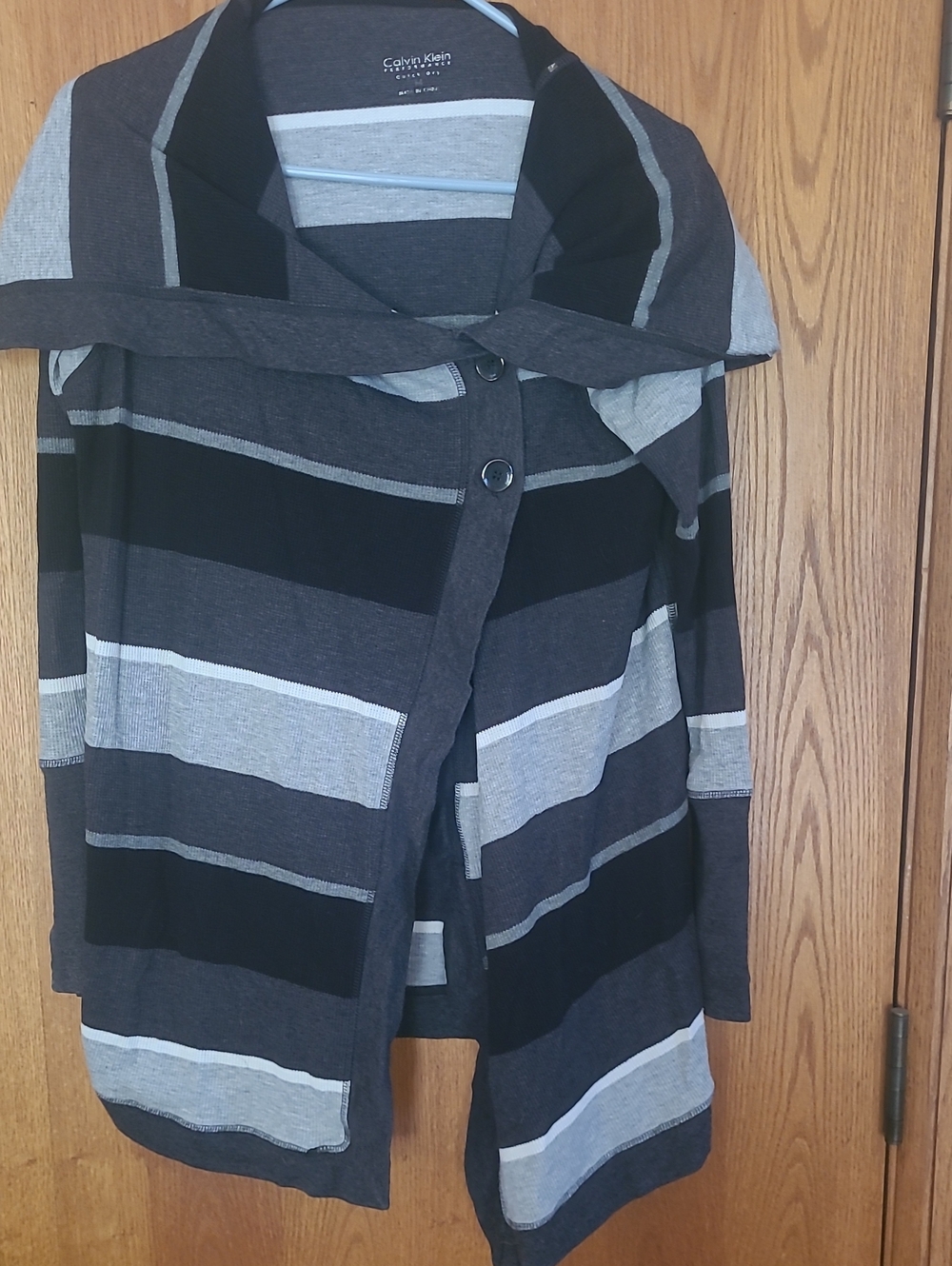 Calvin Klein Black & Gray Striped Knit Cardigan